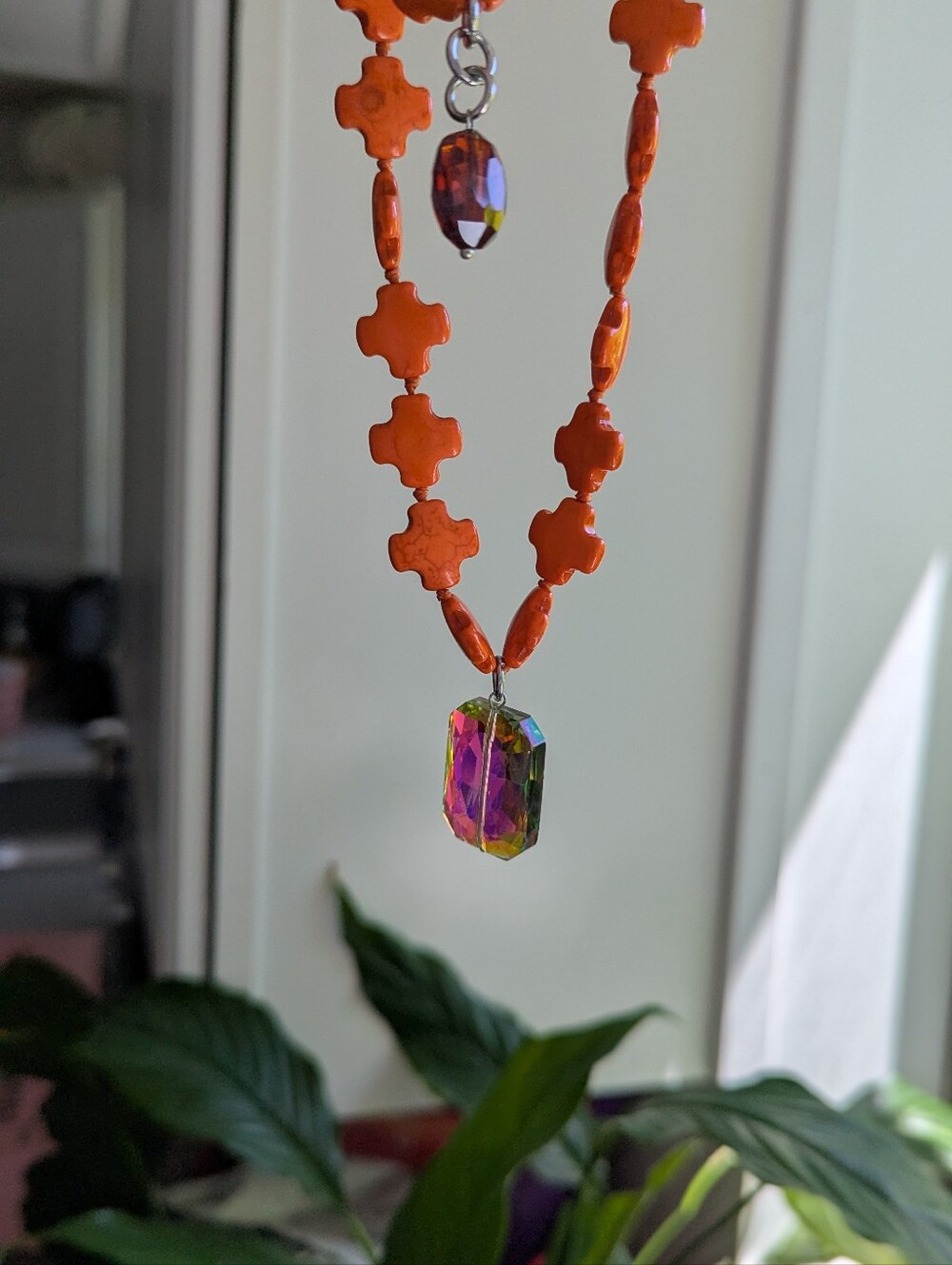 Katia Designs Orange Howlite Beaded Necklace with Crystal Pendants - Picture 4 of 8